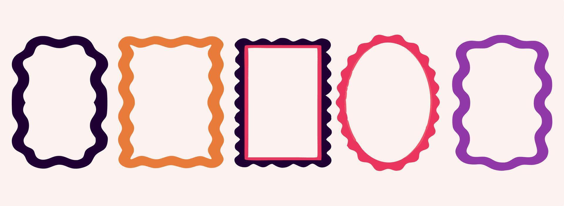 Set of 5 Colorful Decorative Frames, Wavy Borders, Templates vector