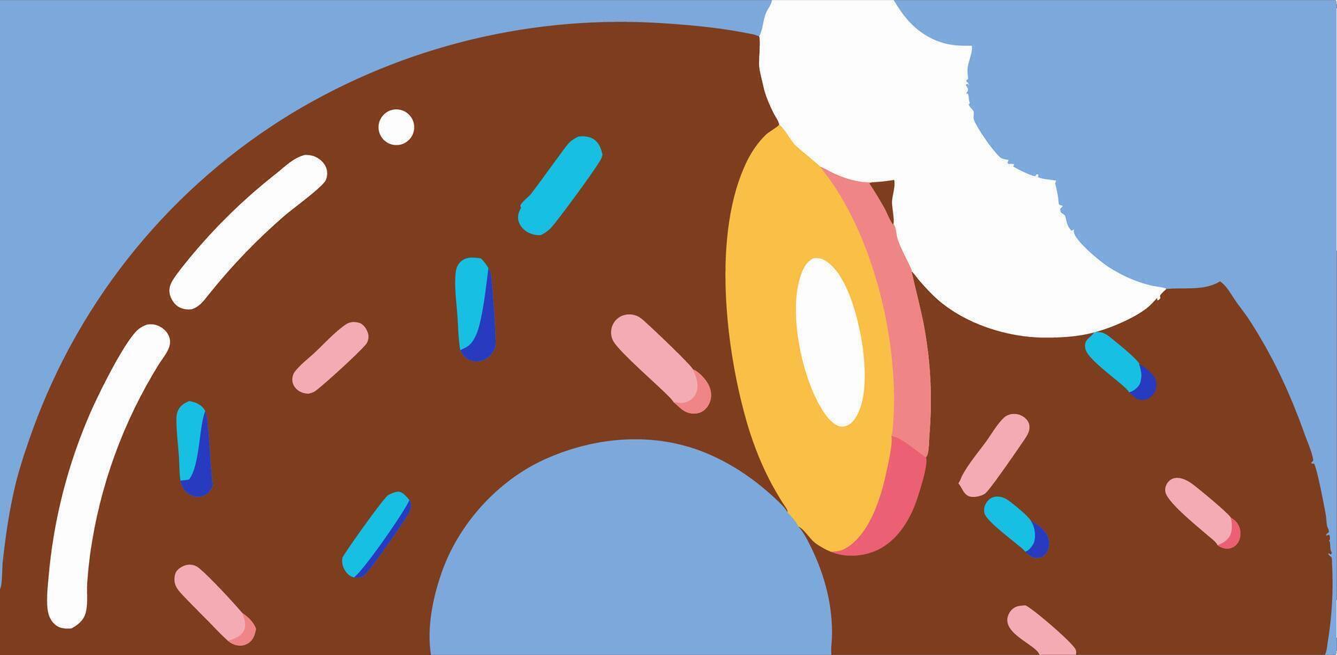 Chocolate Donut with Sprinkles, Bitten, Flat Lay vector