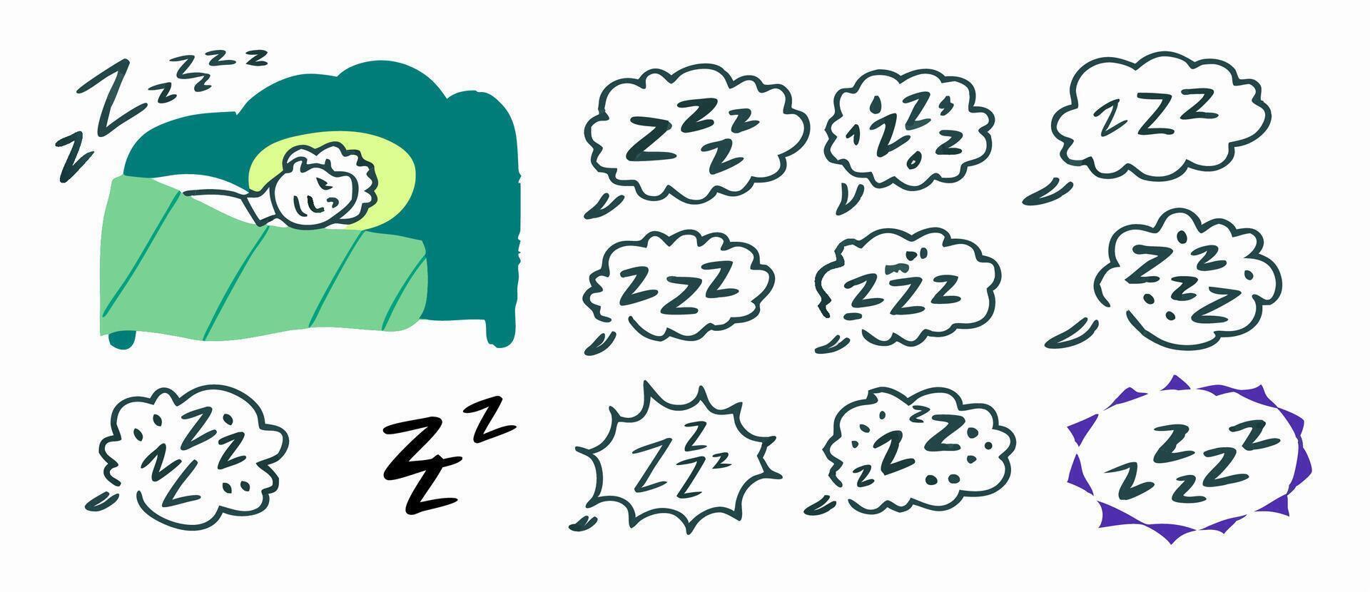 Sleeping Person Illustration with Zzz Sound Effects vector