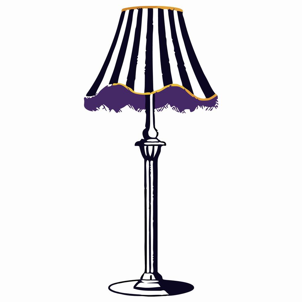 Black and White Striped Table Lamp with Purple Trim vector