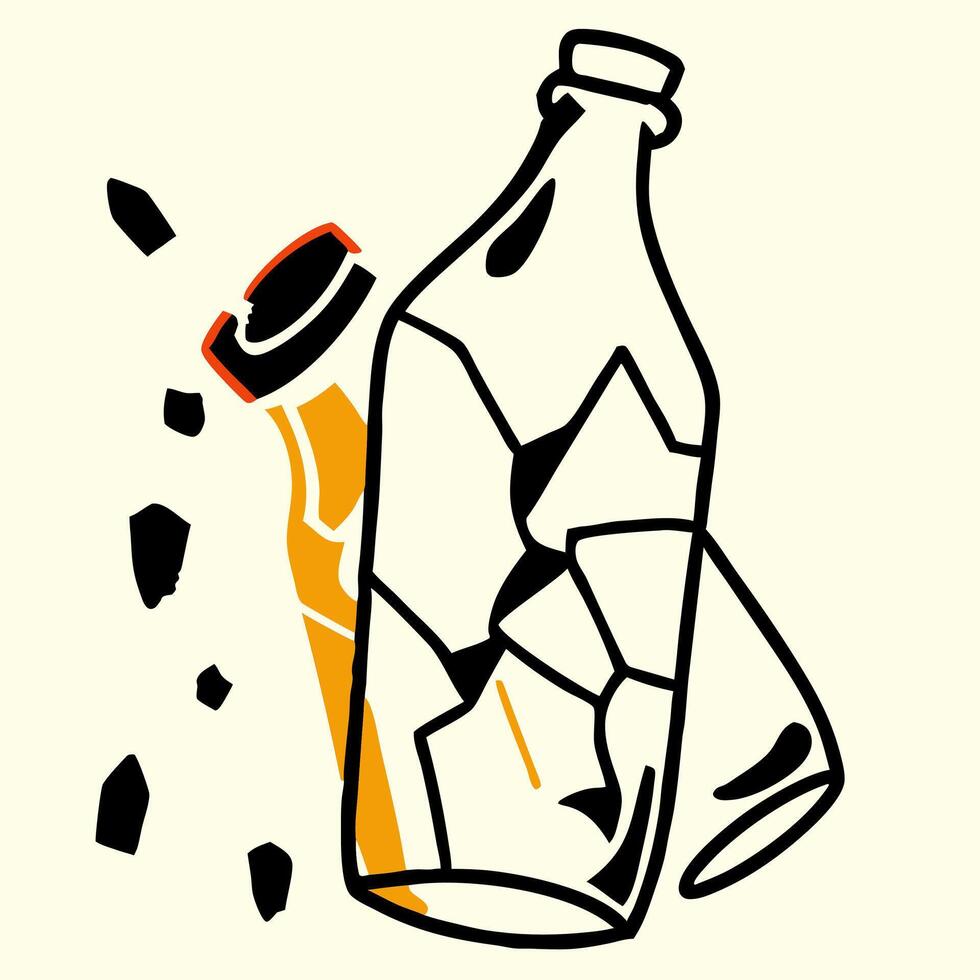 Broken Glass Bottle, Shattered, Cracked, Debris vector