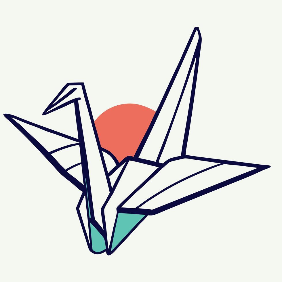 Origami Crane Sunset Minimalist Line Art Graphic vector