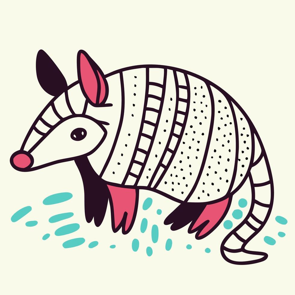 Cute Cartoon Armadillo Illustration, Animal Design vector