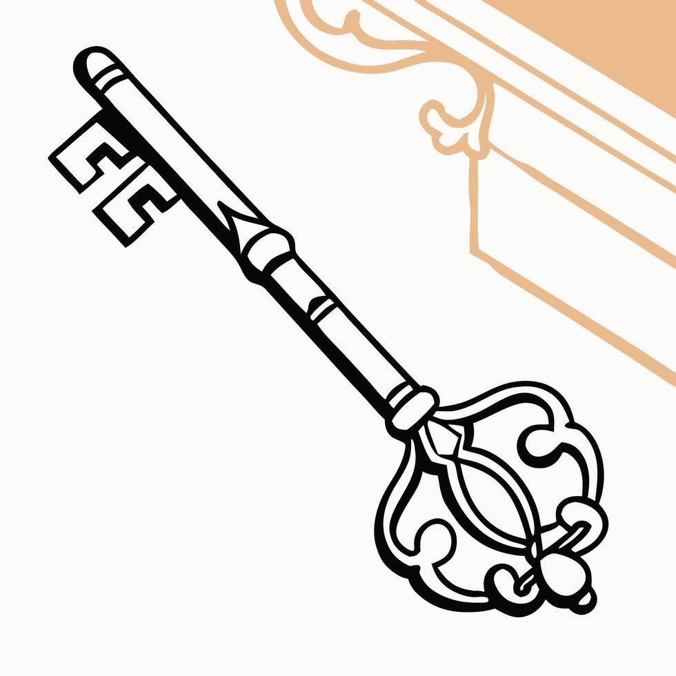 Ornate Skeleton Key Illustration Vintage Key Design vector