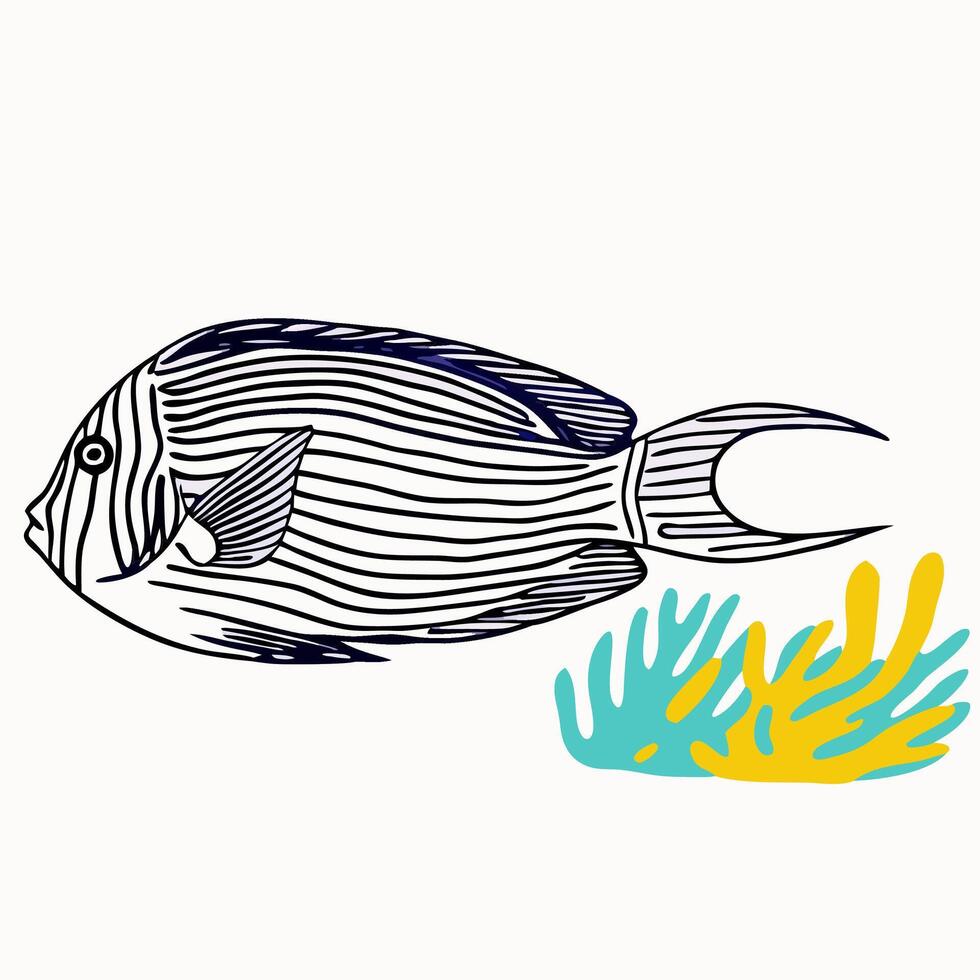 Striped Fish with Coral Reef Illustration vector