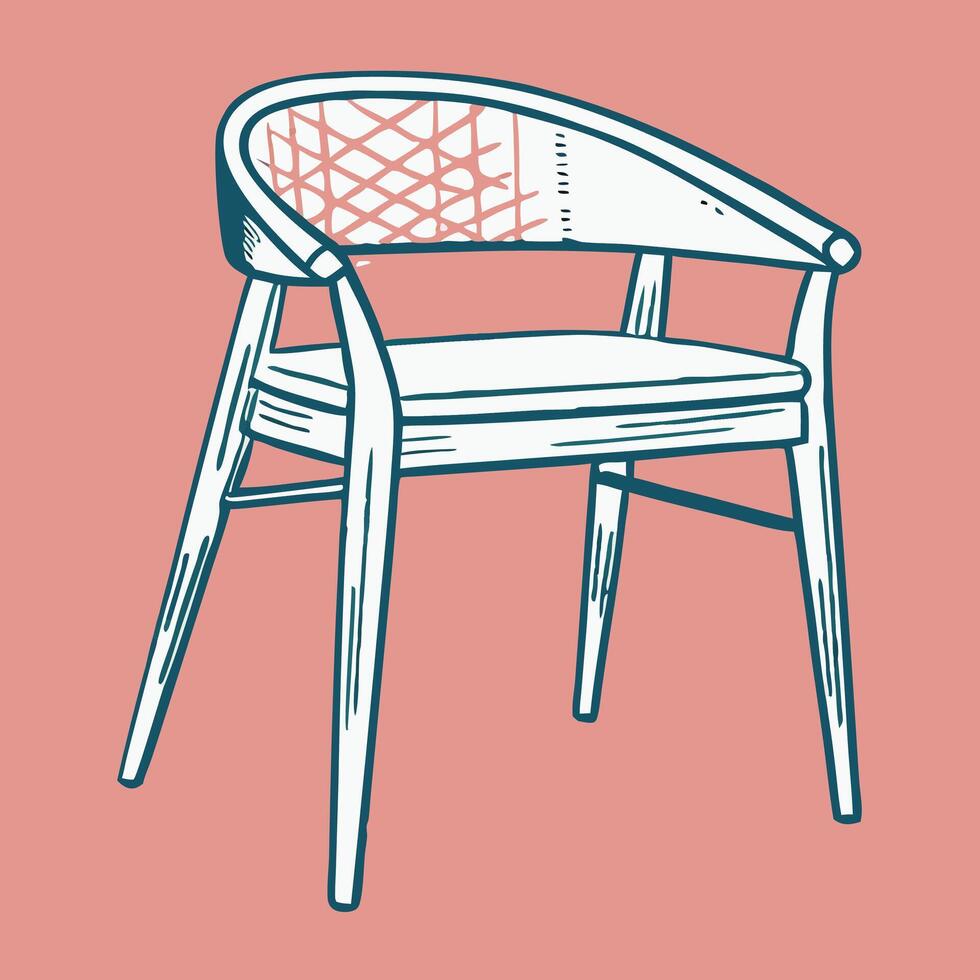 Modern Wooden Chair with Woven Backrest Home Decor vector