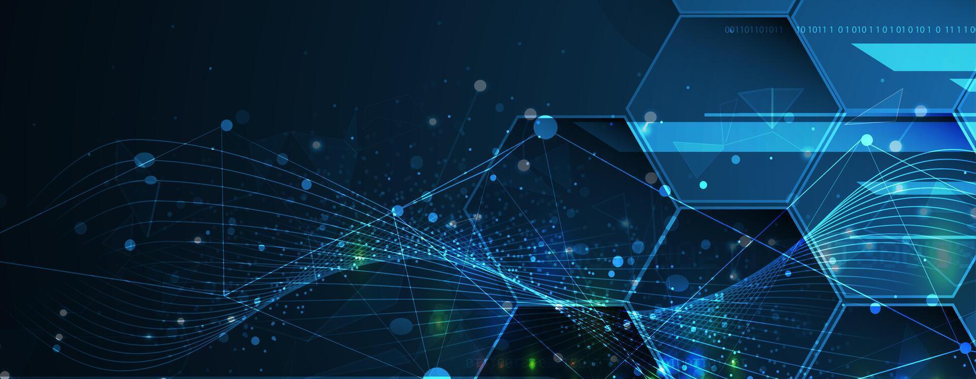 abstract technology hexagon background with lines and dots vector
