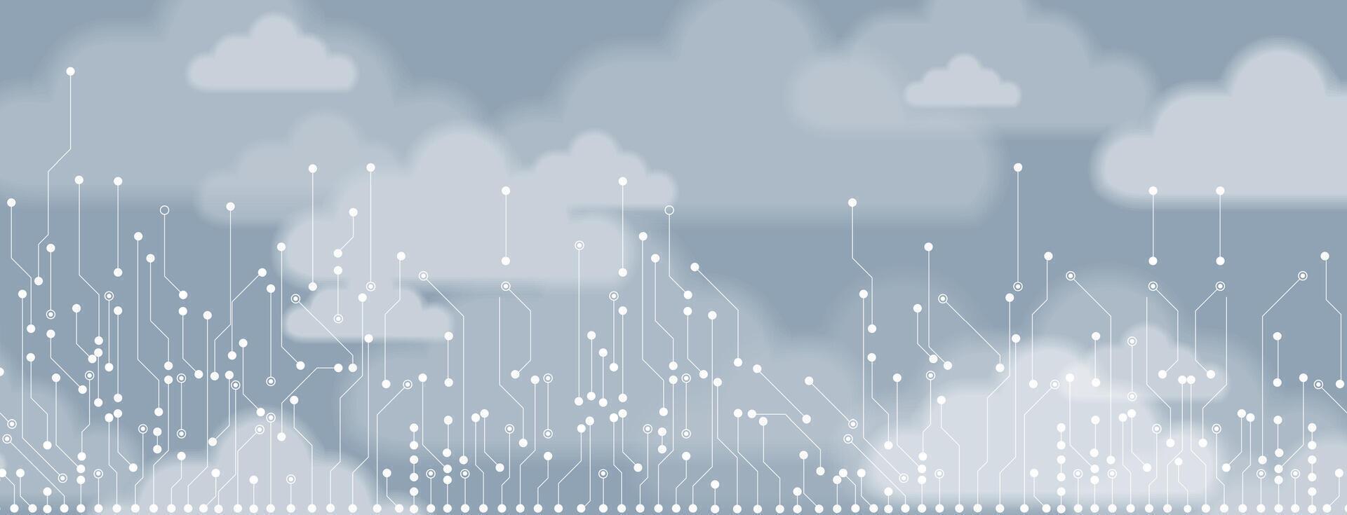 clouds and rain in the sky with a circuit board background vector