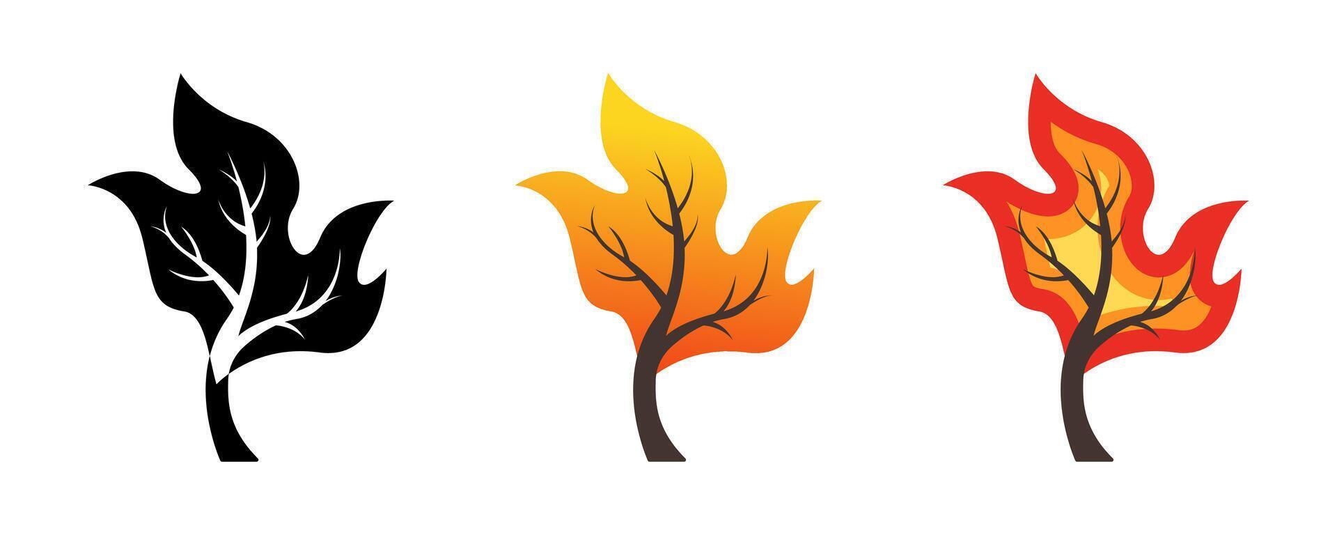 Wildfire icon silhouette. Tree on fire logo symbo collectionl. illustration vector