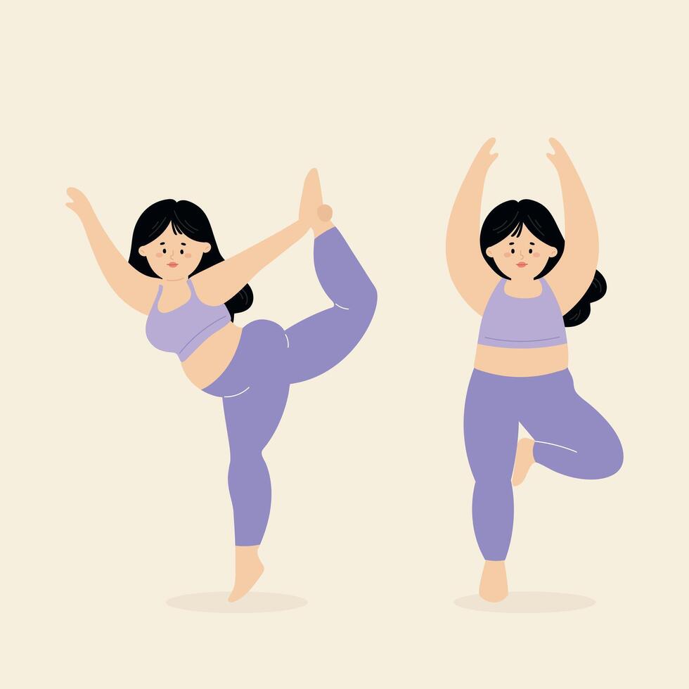 Young Adult Woman in Sport Bra and Legging Doing Yoga Pose, Balancing with One Leg Stand vector
