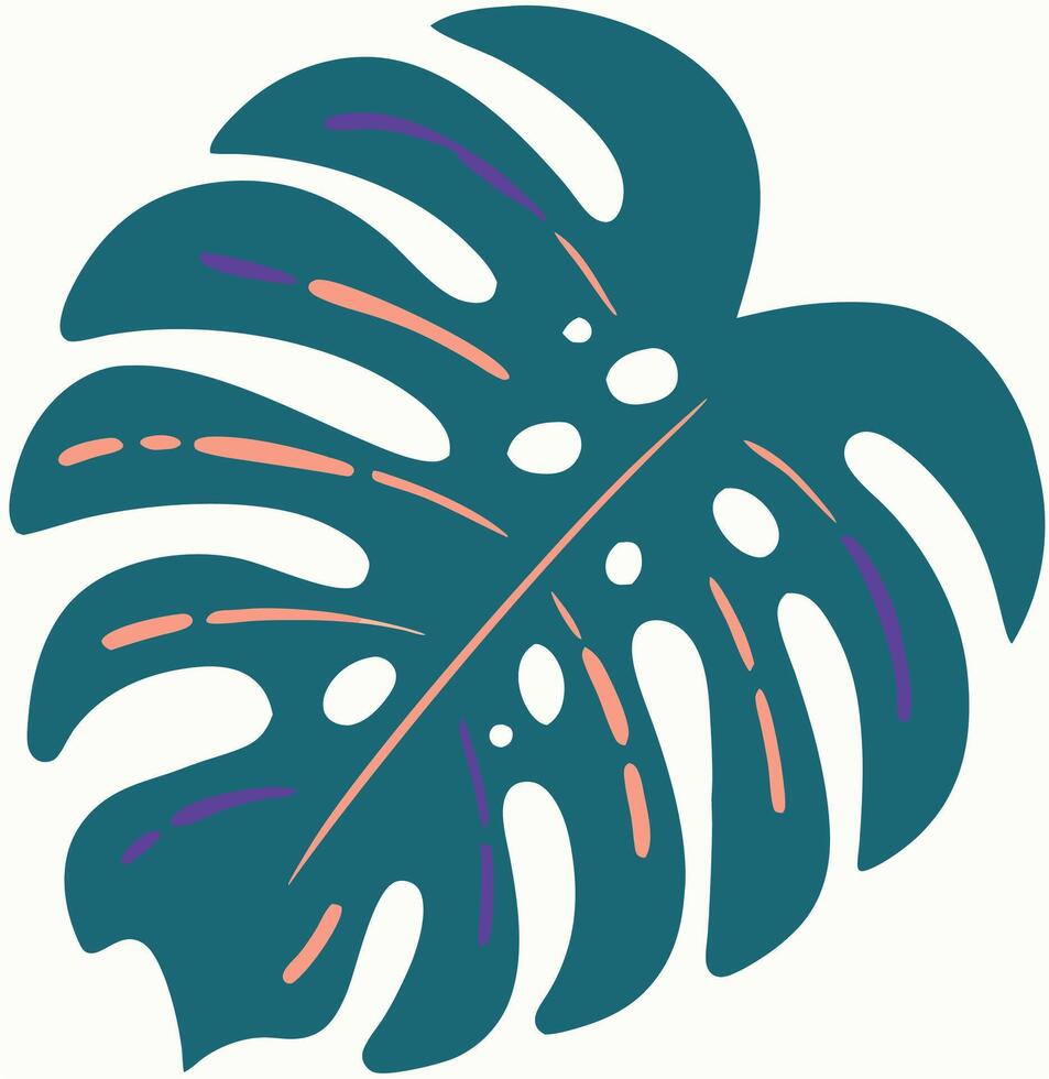 Teal Monstera Leaf Illustration, Tropical Plant Design vector
