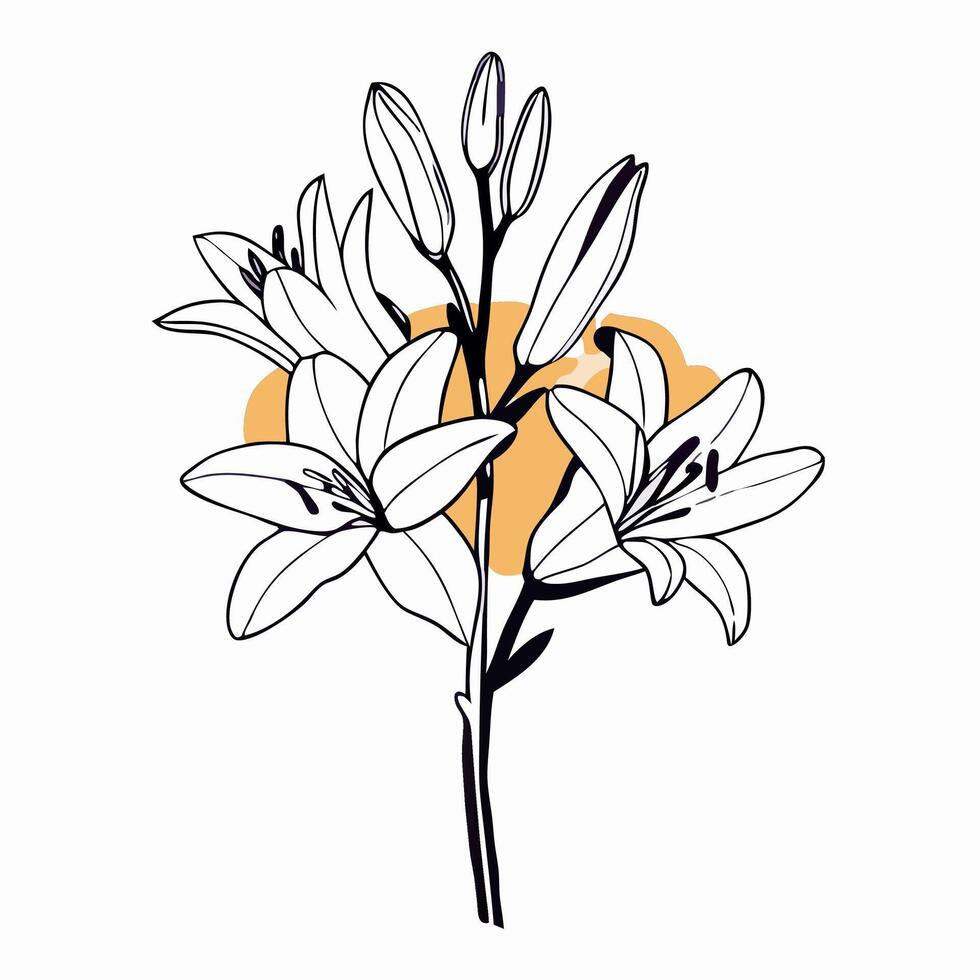 Line Art Lily Flower Bouquet, Minimalist Botanical Illustration vector