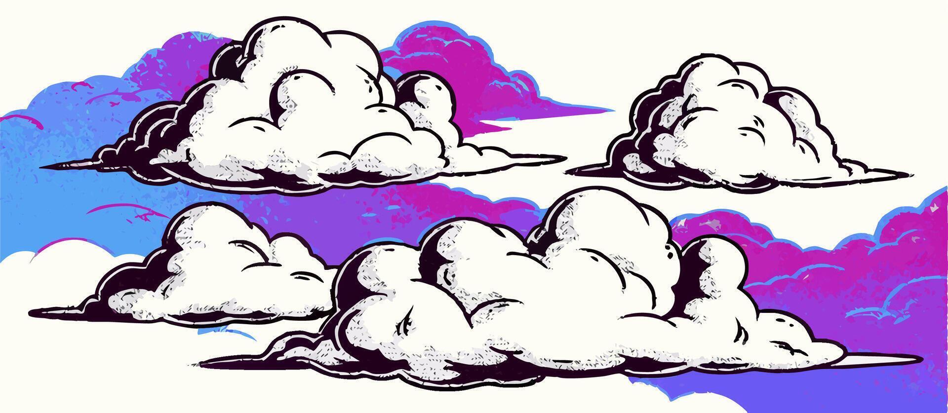 Cartoon Clouds Clipart Purple and Blue Sky Background vector