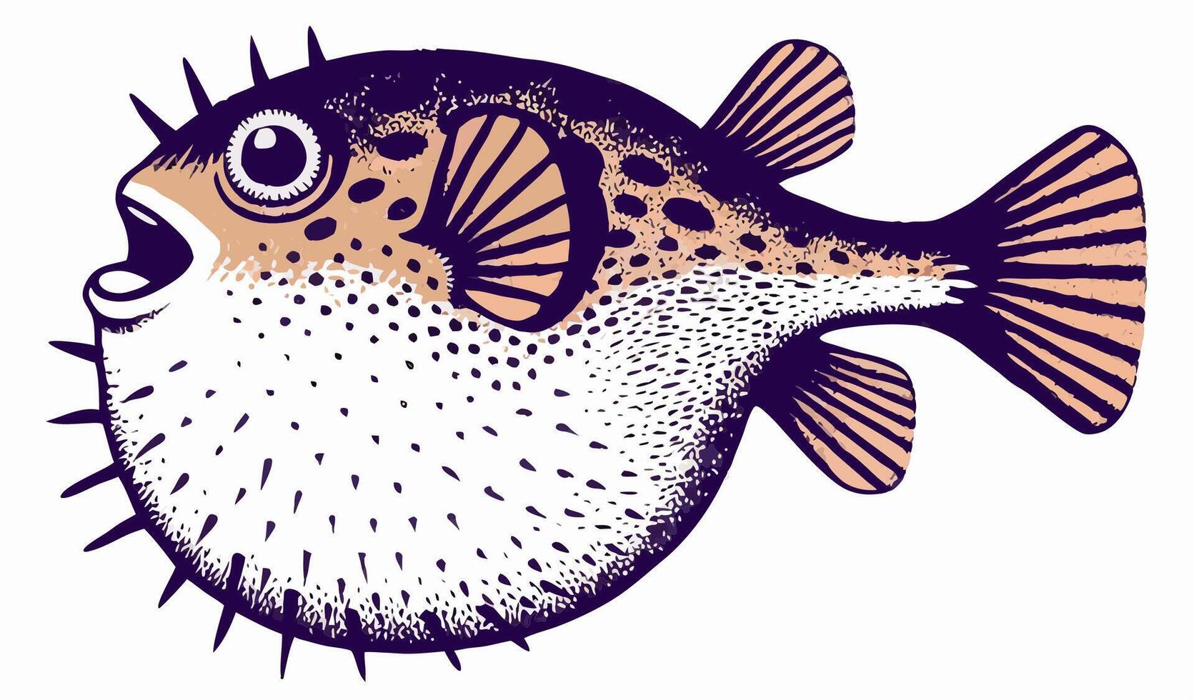 Illustration of a Pufferfish, Detailed Drawing of a Spiny Blowfish vector
