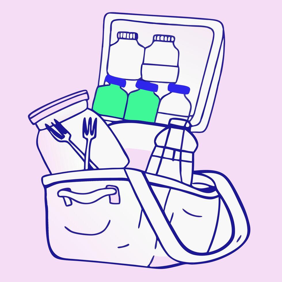 Lunch Bag with Drinks, Jars and Utensils vector