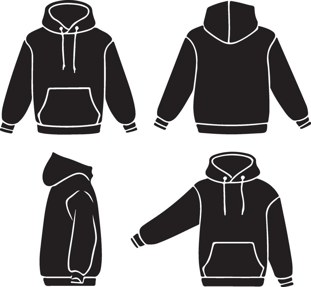 Essential Blank Black Hoodie Mockup Front Back Side Presentation vector