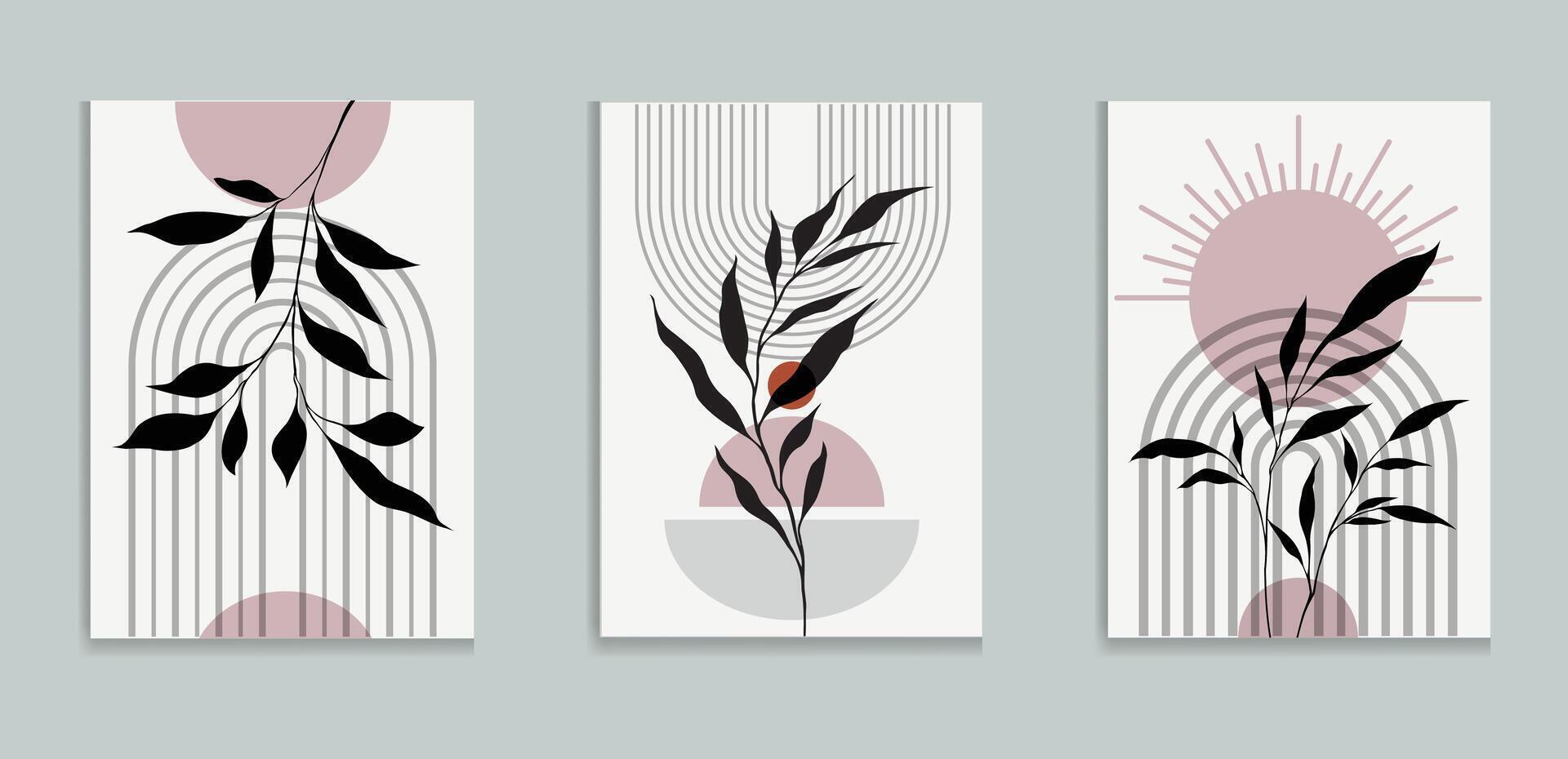 Minimalist Wall Decor Modern boho wall art set posters abstract boho rainbow prints vector