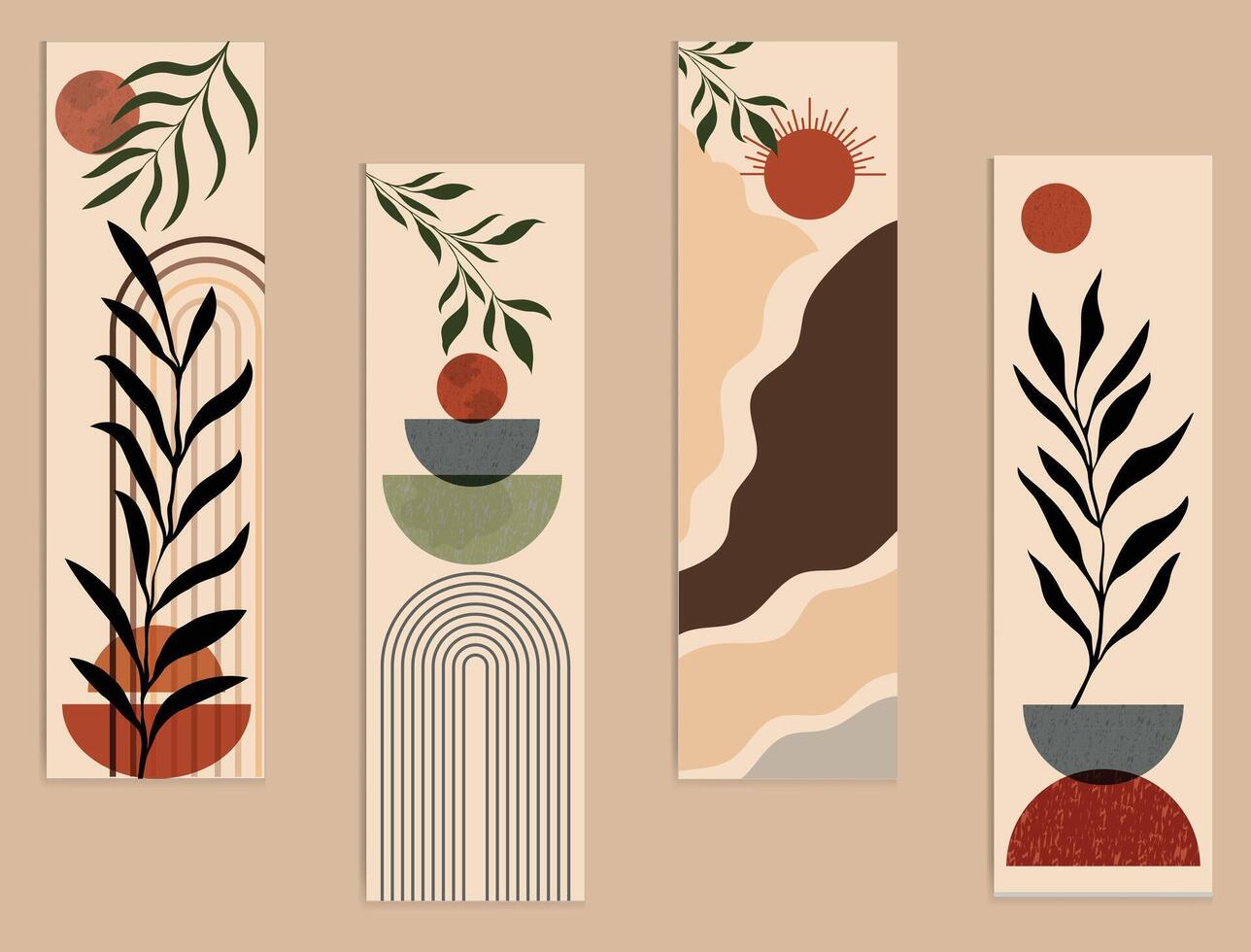 Set of 4 Abstract Botanical Bookmarks in Earth Tones vector