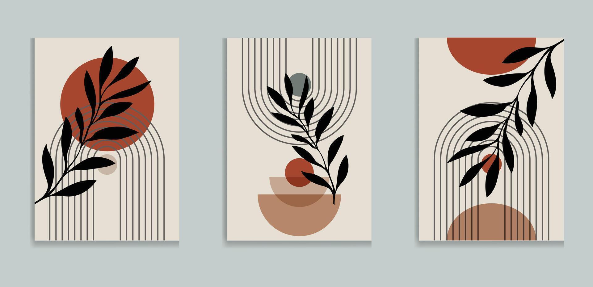 Abstract Modern green boho wall art set posters abstract boho rainbow prints boho artwork mid century vector