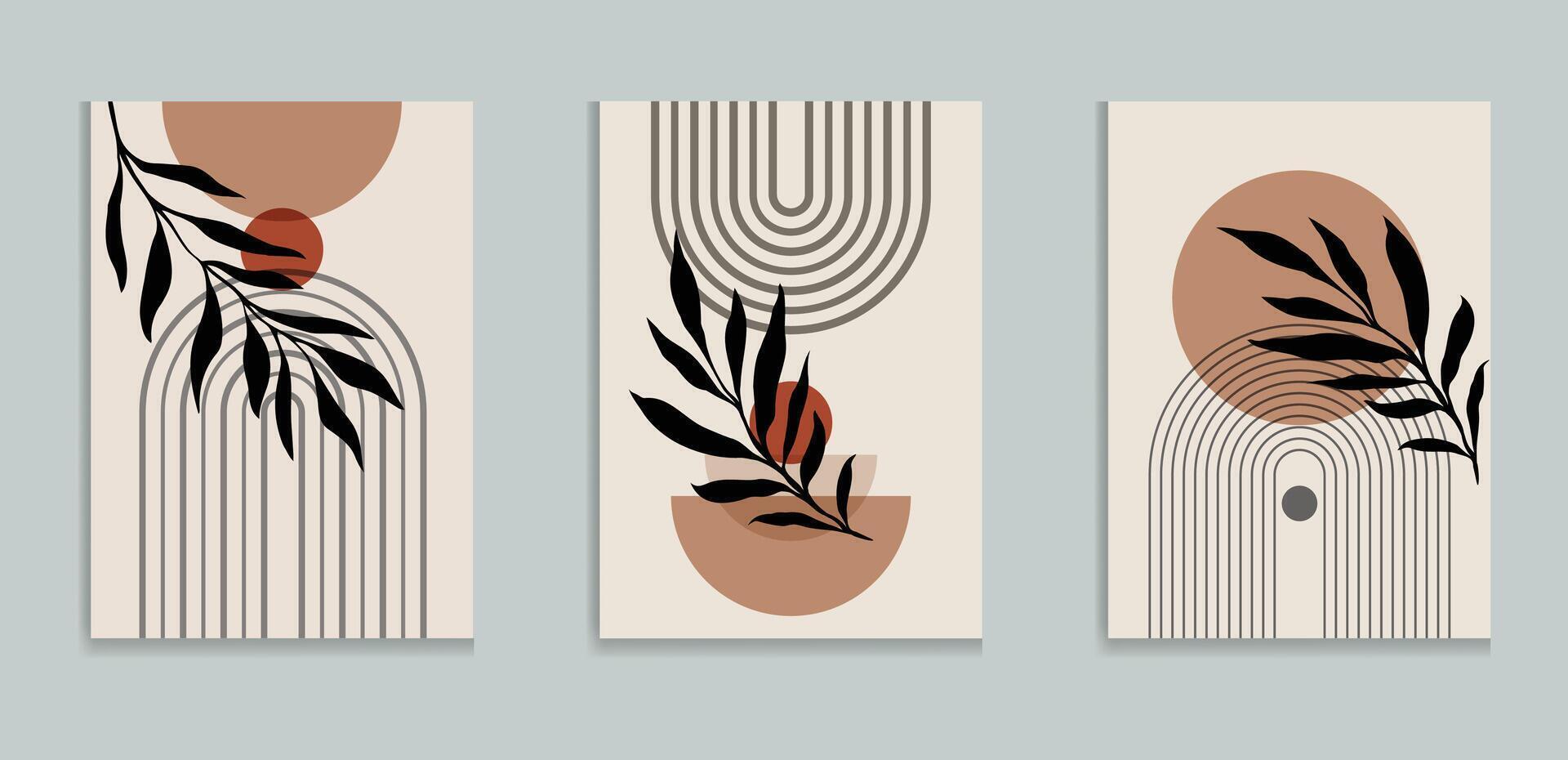 Botanical Minimalist Wall Decor Modern boho wall art set posters abstract boho rainbow prints vector