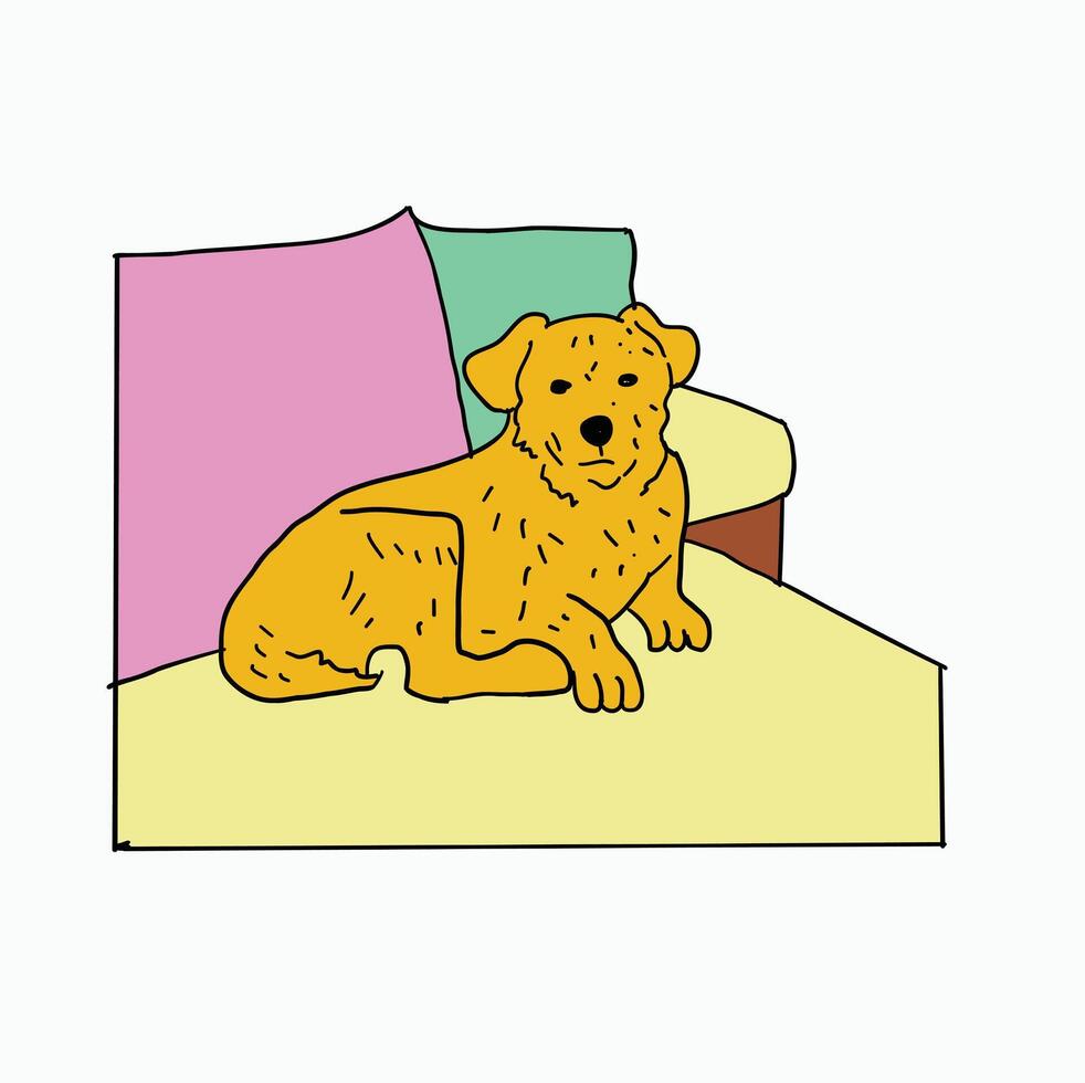dog sitting on the sofa. Cartoon Style Illustration vector