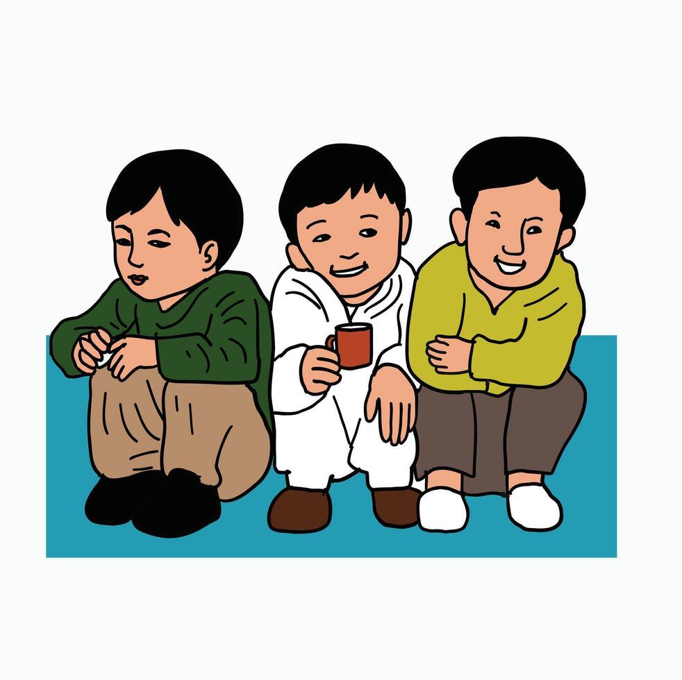 a group of small children sitting together. Cartoon Style Illustration vector