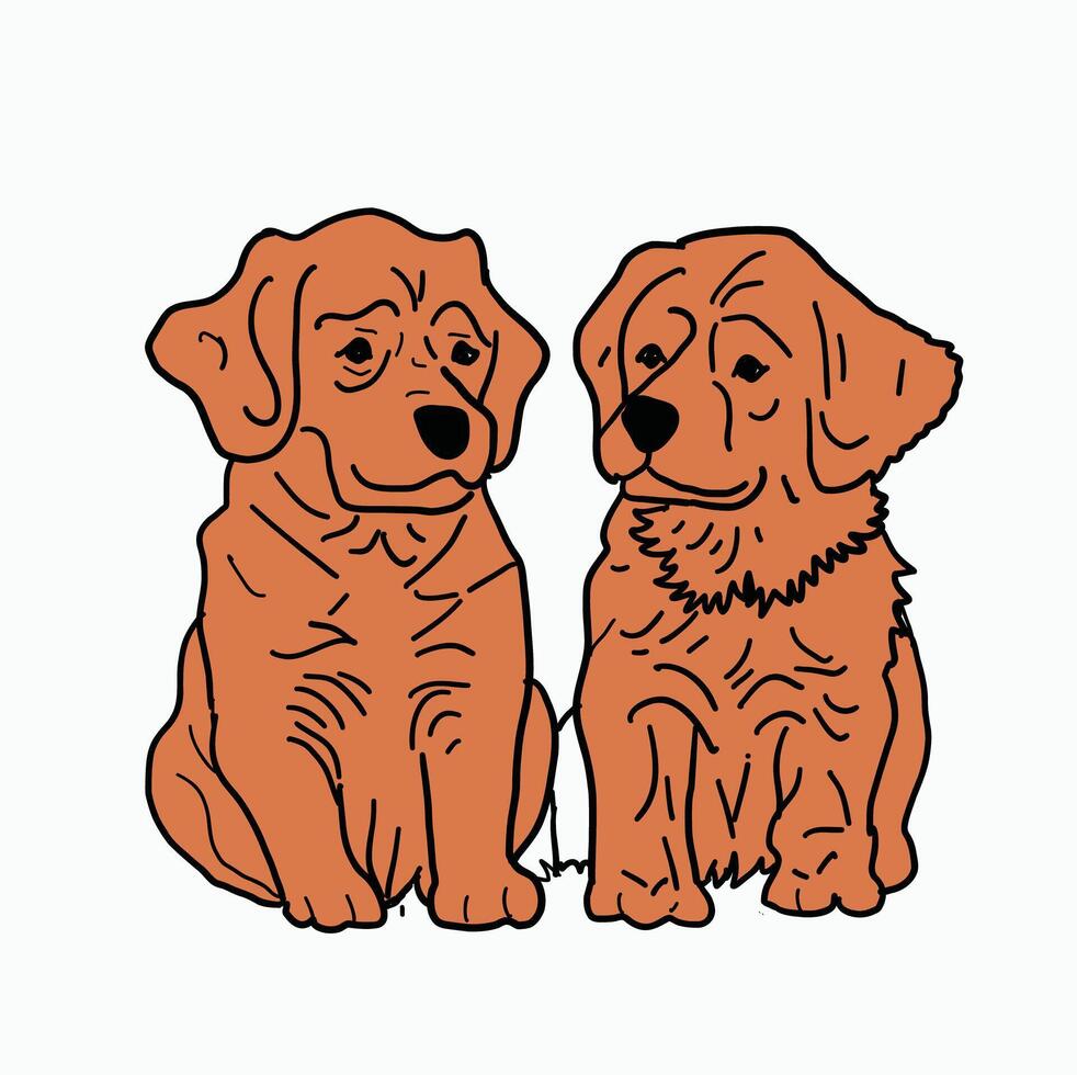 Two dogs are sitting next to each other. Cartoon Style Illustration vector