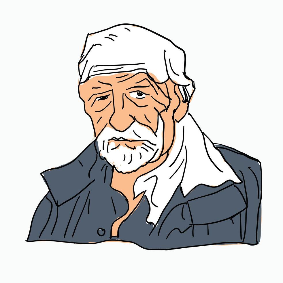 old man in white turban. Cartoon Style Illustration vector