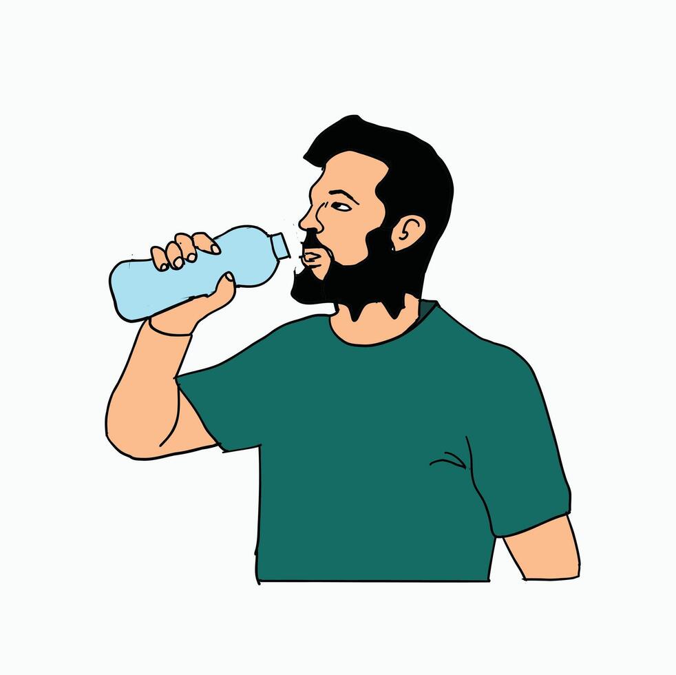 man drinking mineral water. Cartoon Style Illustration vector