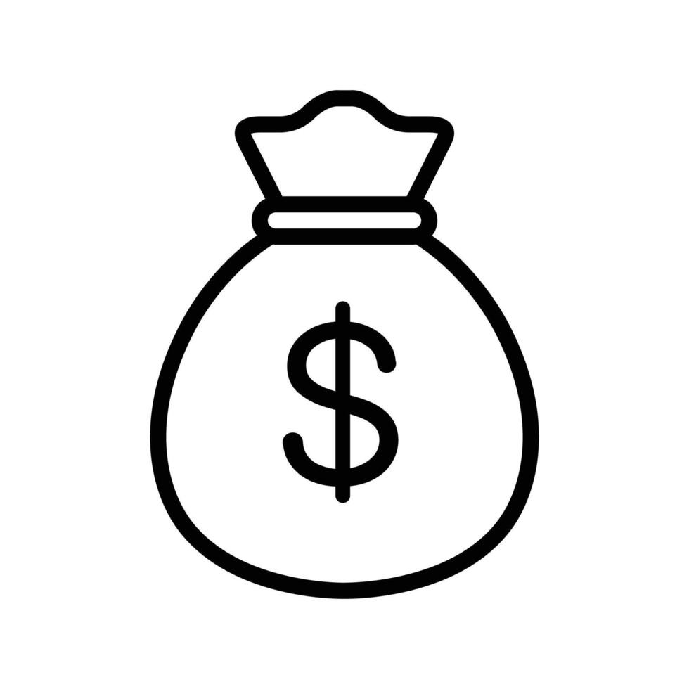 Simple black outline icon of a money bag with a dollar sign. vector