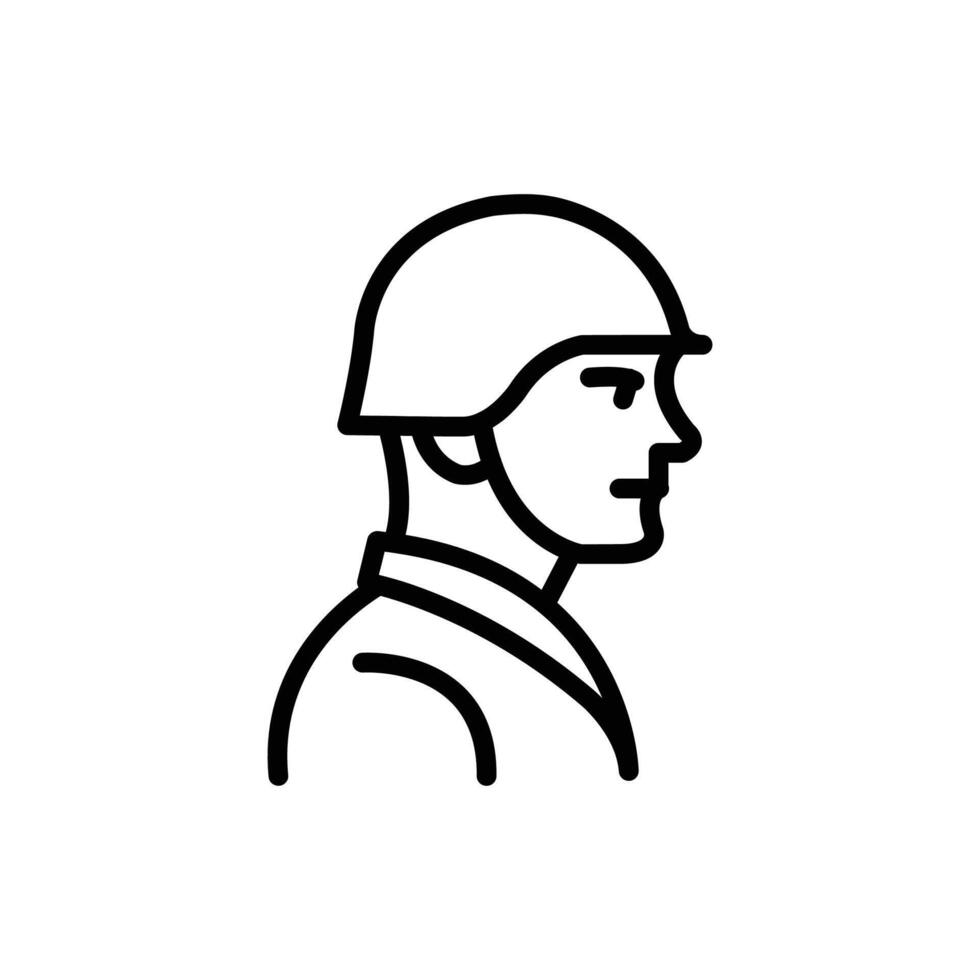 Line art illustration of a soldier in profile view, wearing helmet. Simple design. vector