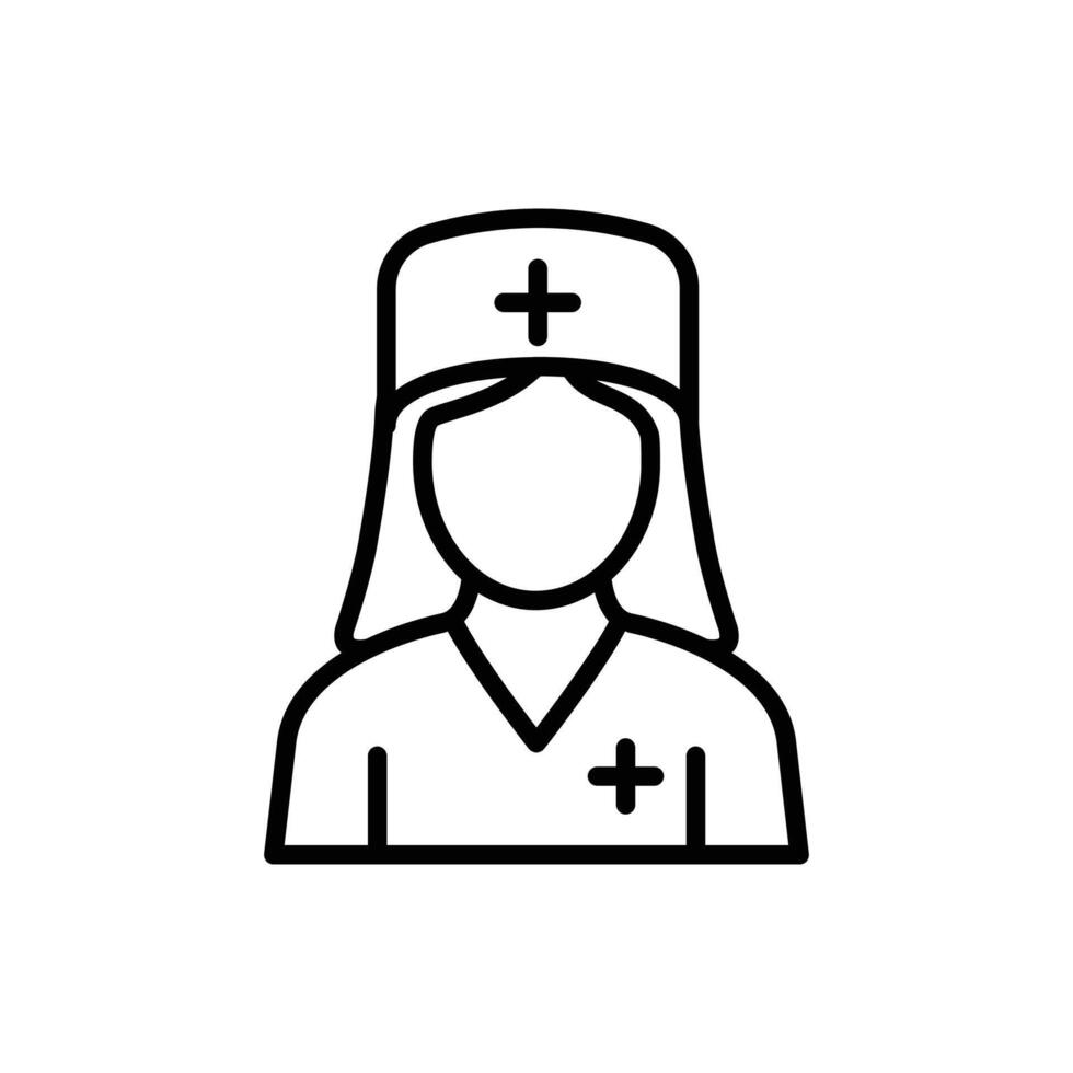 A simple line drawing icon representing a female nurse in uniform. A symbol of healthcare and medical professionals. vector