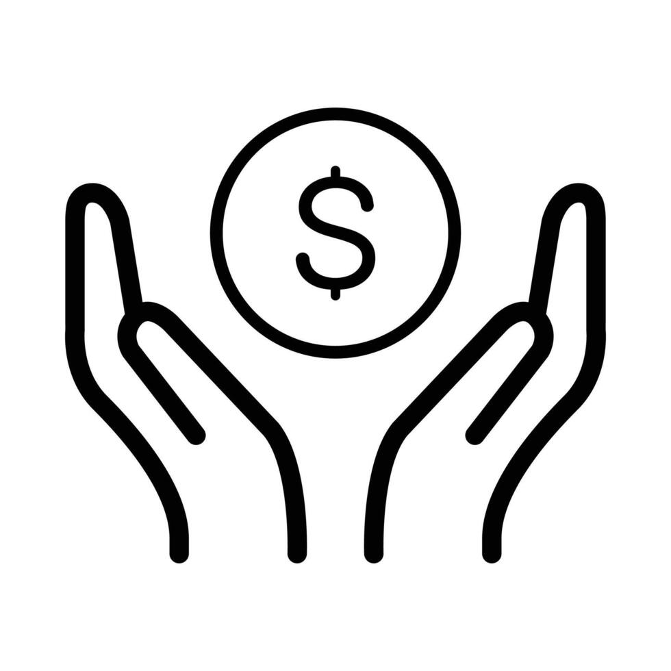 Image of two hands carefully holding a coin with a dollar sign, symbolizing financial security and protection. vector