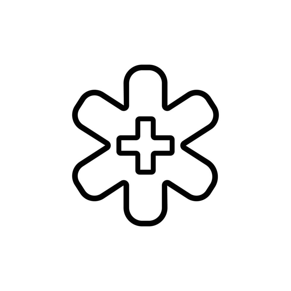 A simple line art icon depicting the Star of Life, a widely recognized symbol for emergency medical services. vector