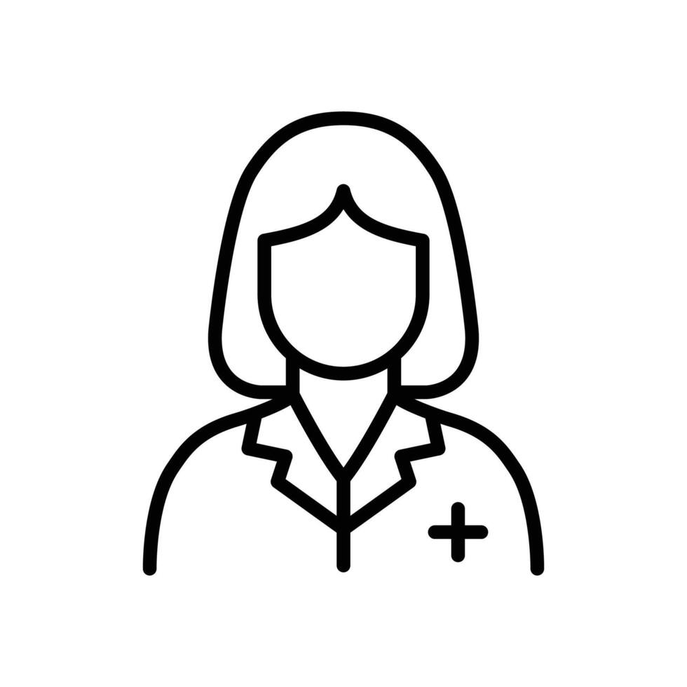 Line art icon of a female doctor. Simple, professional avatar. vector