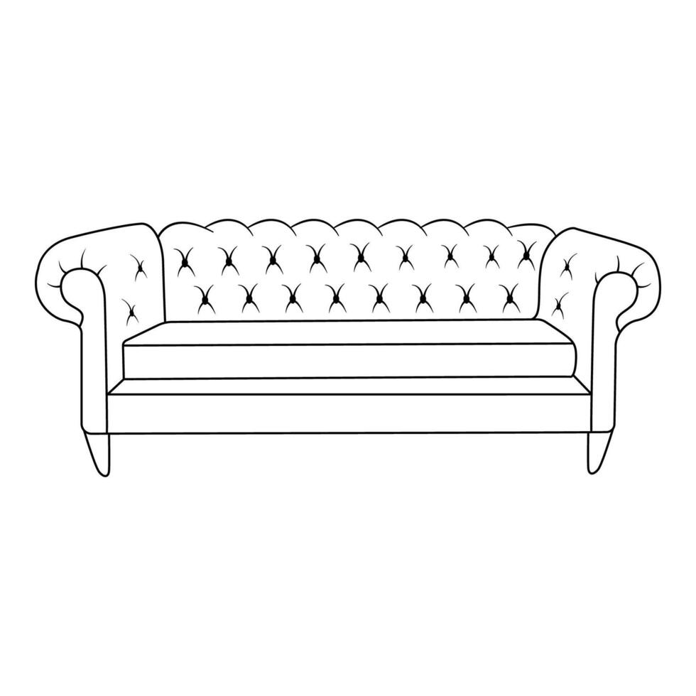chesterfield sofa, Minimalist Line art outline drawing vector