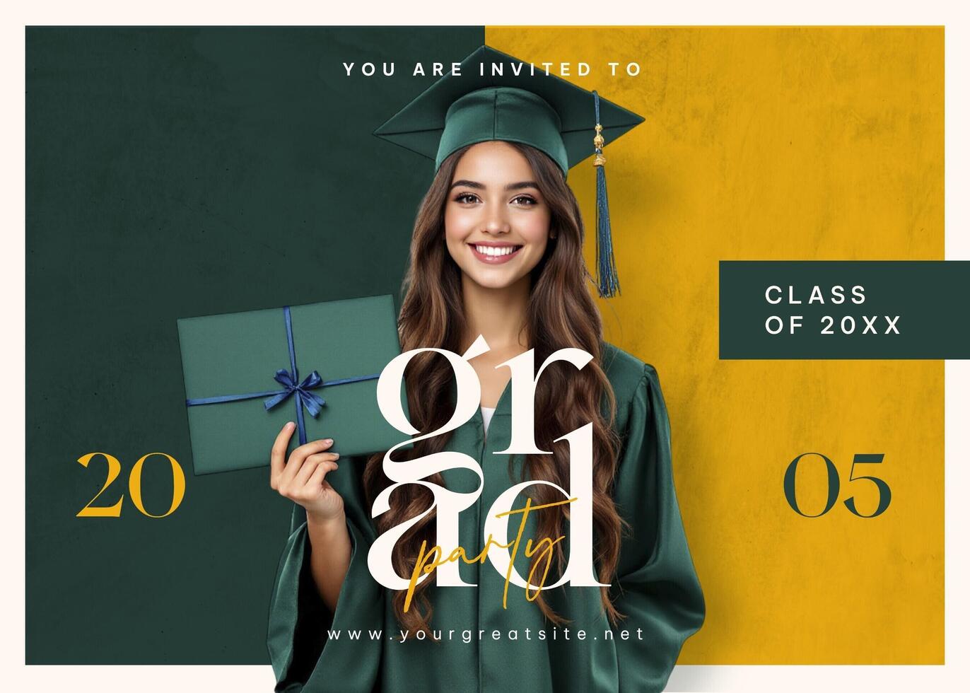 Green Orange Graduation Party Invitation Card template