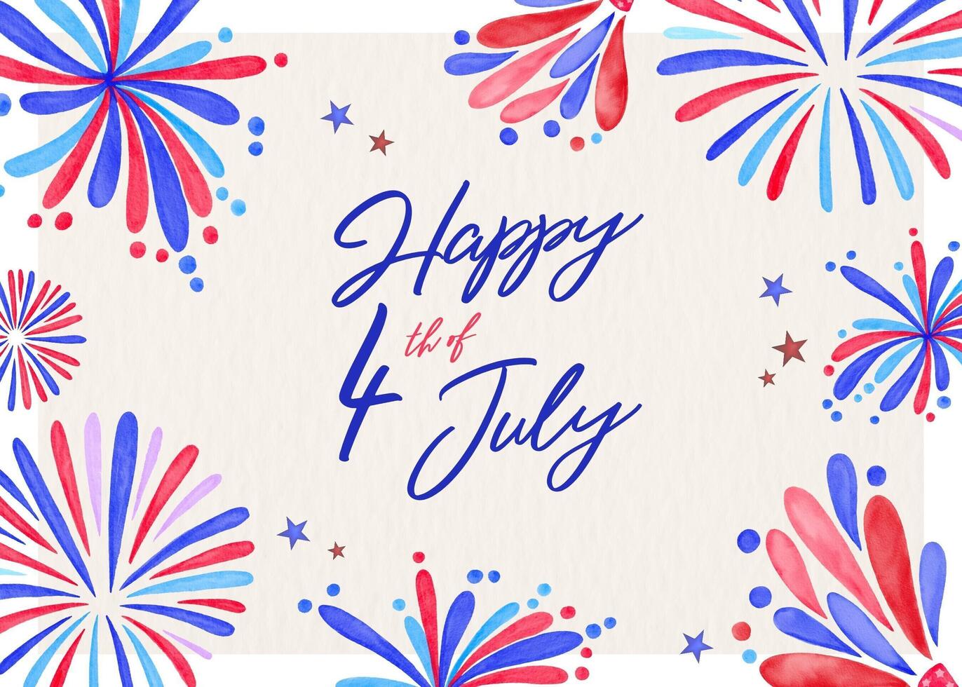 Beige Watercolor 4th of July Greeting Card template