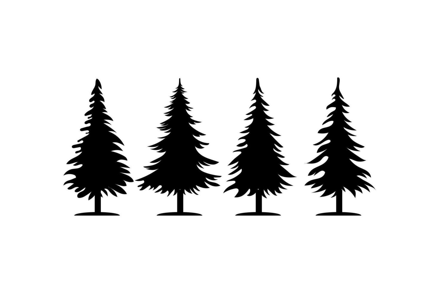 Four Evergreen Trees Silhouette Nature, Forest, Pine, Conifer, Woods vector
