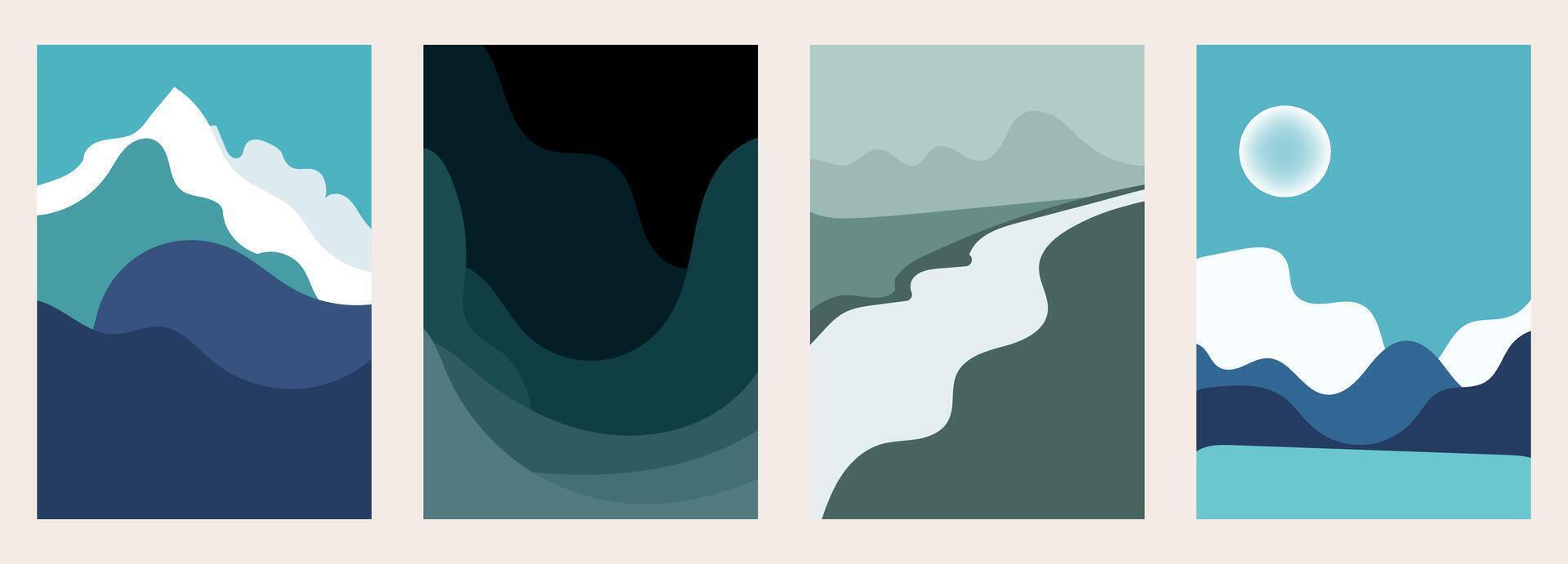 Modern Poster Design Templates Abstract Mountain Landscapes vector