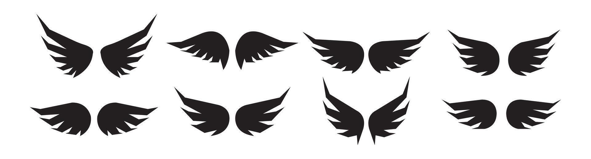 Collection of Abstract Black Wing Designs Geometric, Sharp, Avian vector