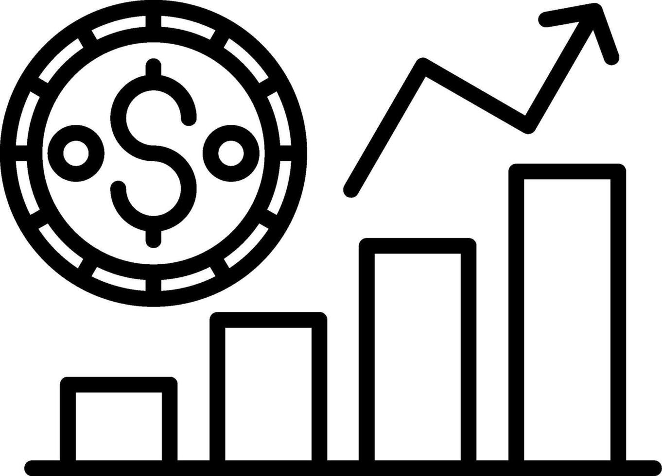 A black and white icon of a dollar sign and a bar chart vector
