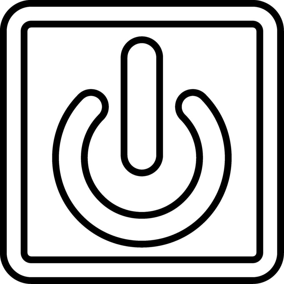 A black and white icon of a power button vector
