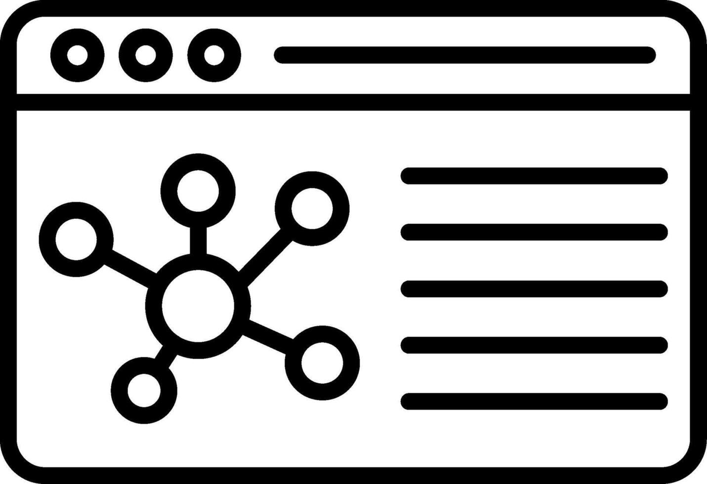 A black and white icon of a web page with a link vector