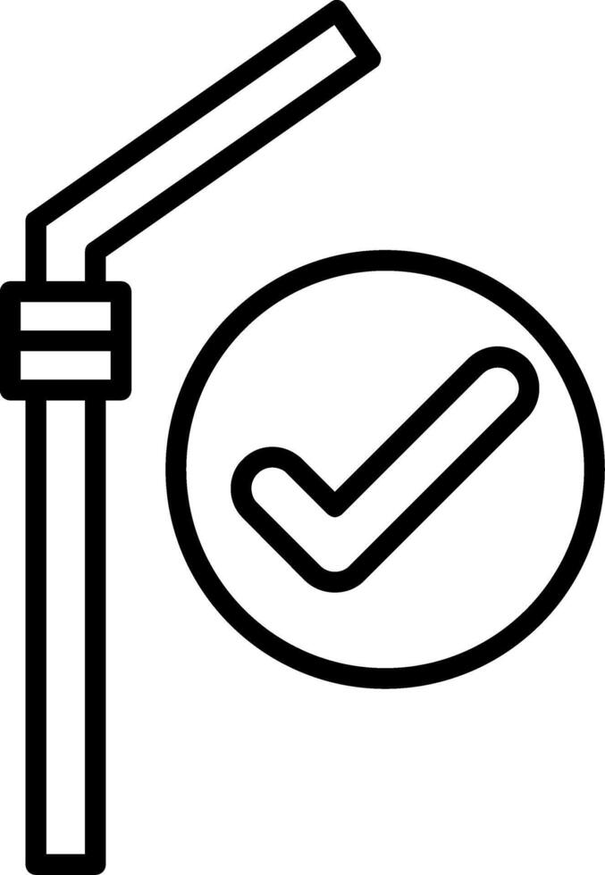 A black and white drawing of a straw and a check mark vector
