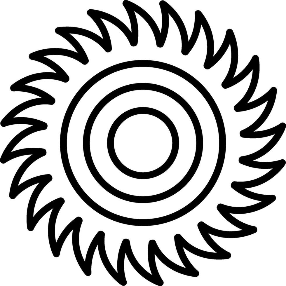 A black and white drawing of a circular saw blade vector
