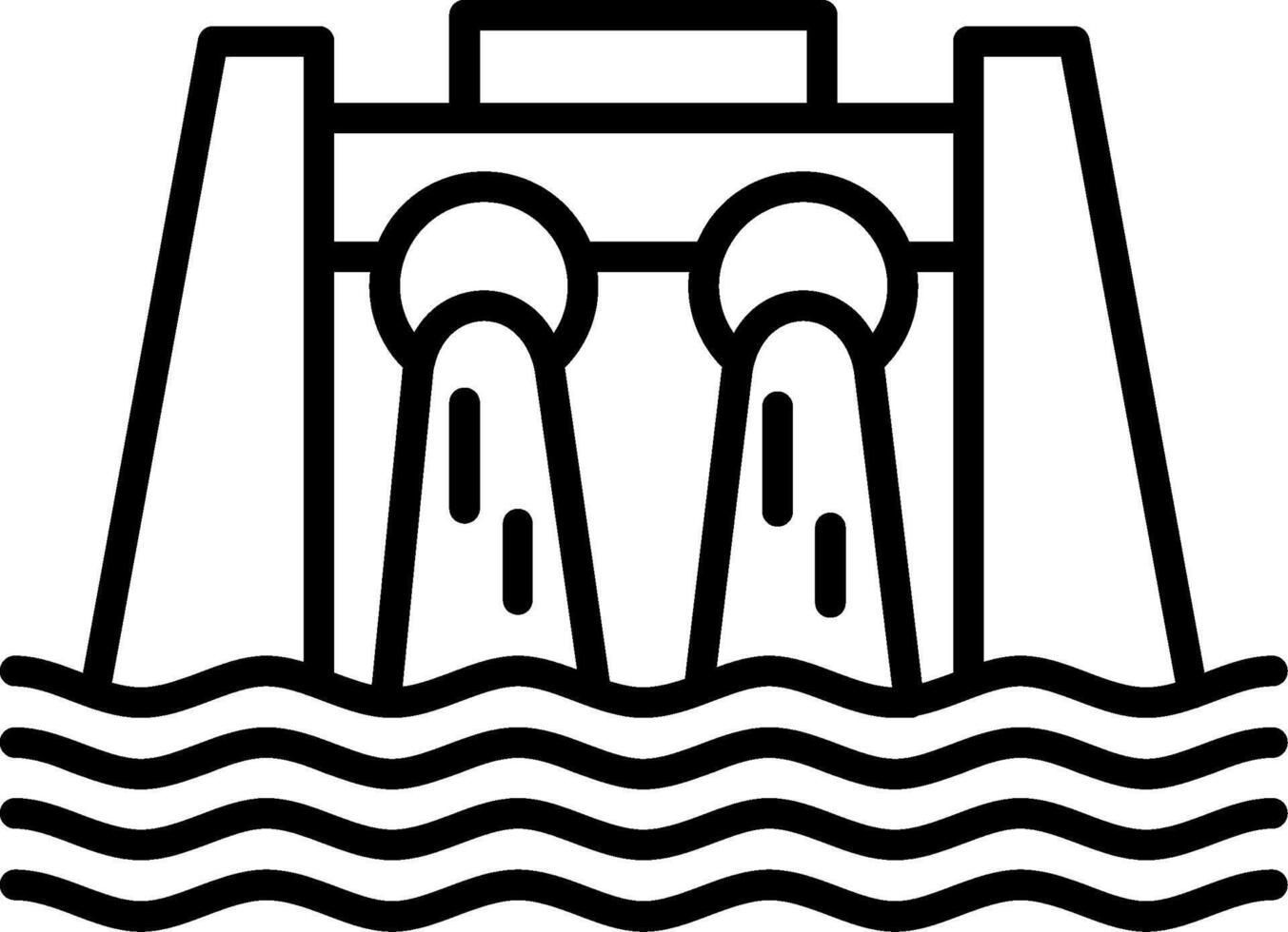 A black and white illustration of a dam with water flowing through it vector