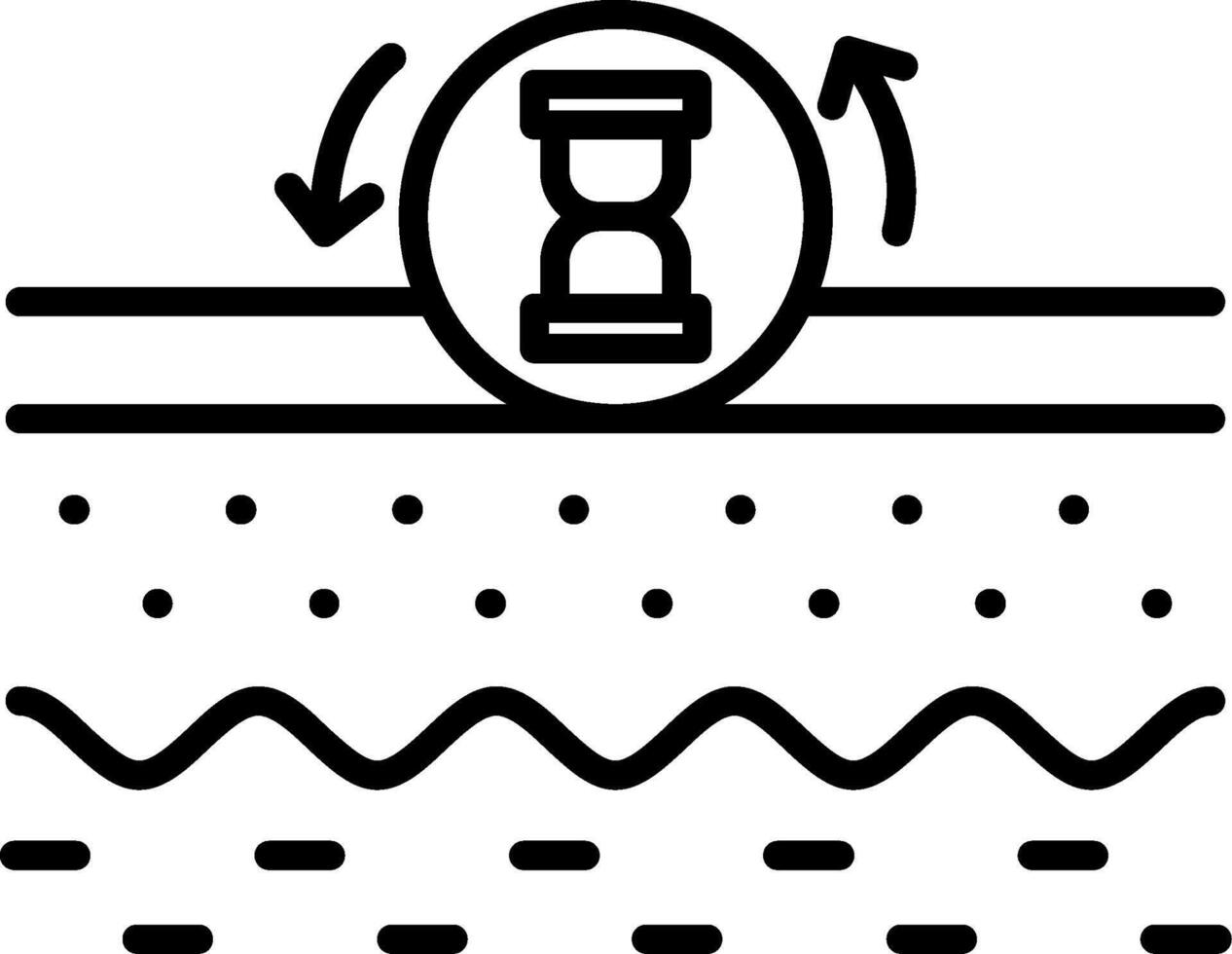 A black and white illustration of a clock with a wave vector