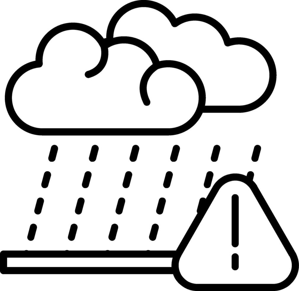 A black and white illustration of a rain cloud and a warning sign vector
