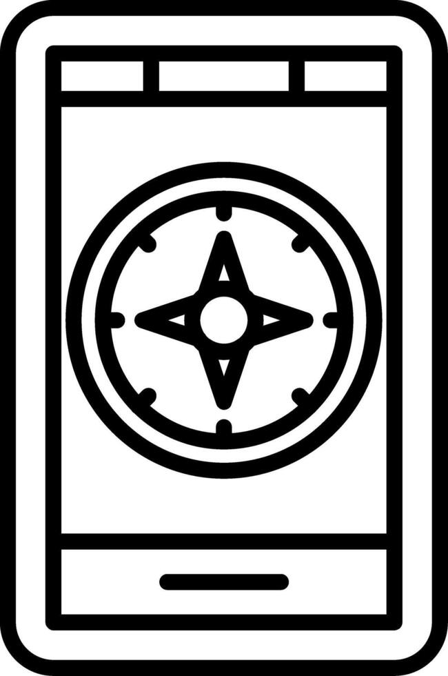 A black and white illustration of a smartphone with a compass vector